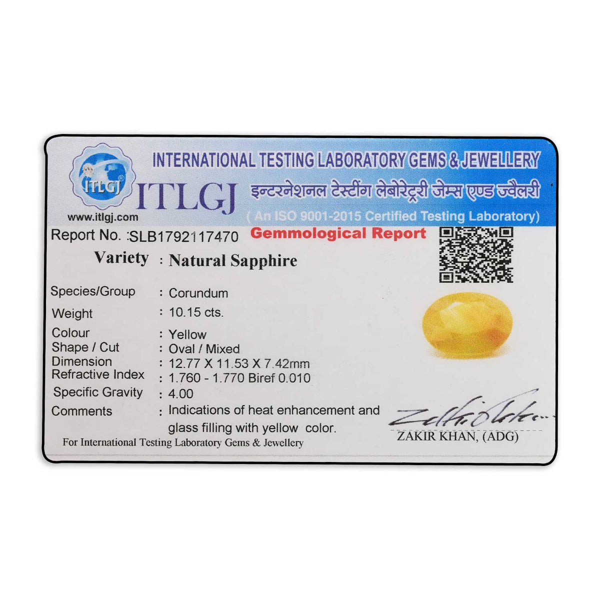 Yellow Sapphire 10.15 Carat