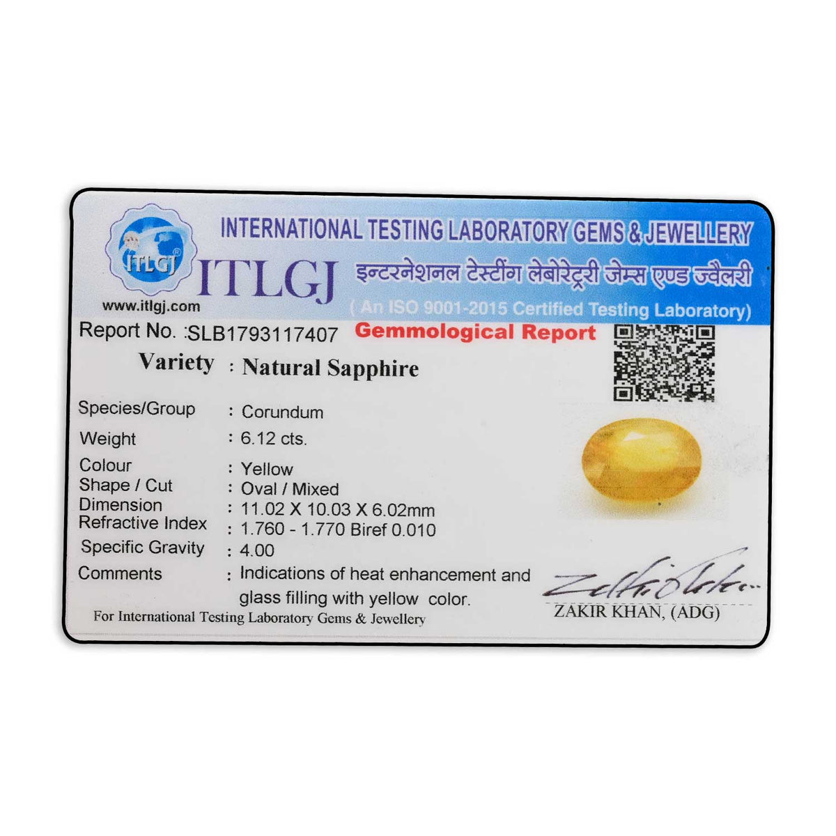 Yellow Sapphire 6.12 Carat
