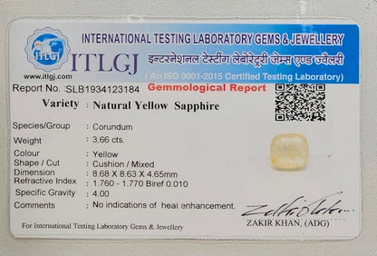 Yellow Sapphire Carat 3.66