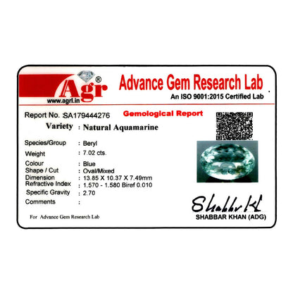 Blue Aquamarine (Beruj) 7.02 Carat