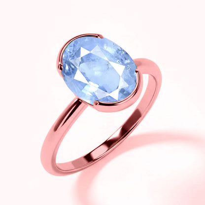 Blue Sapphire (Special Quality) Rose Gold Dual-Claw Ring (R4)