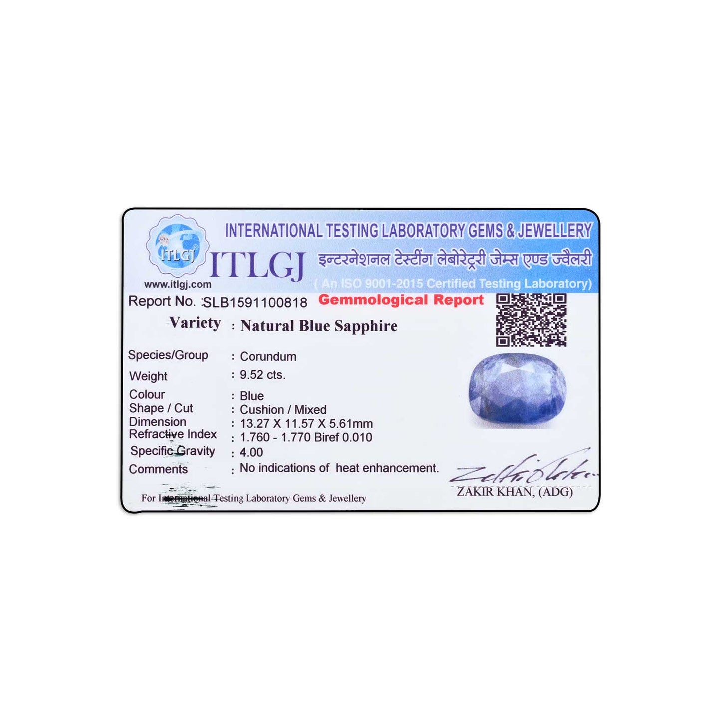 Blue Sapphire (Neelam) 9.52 Carat
