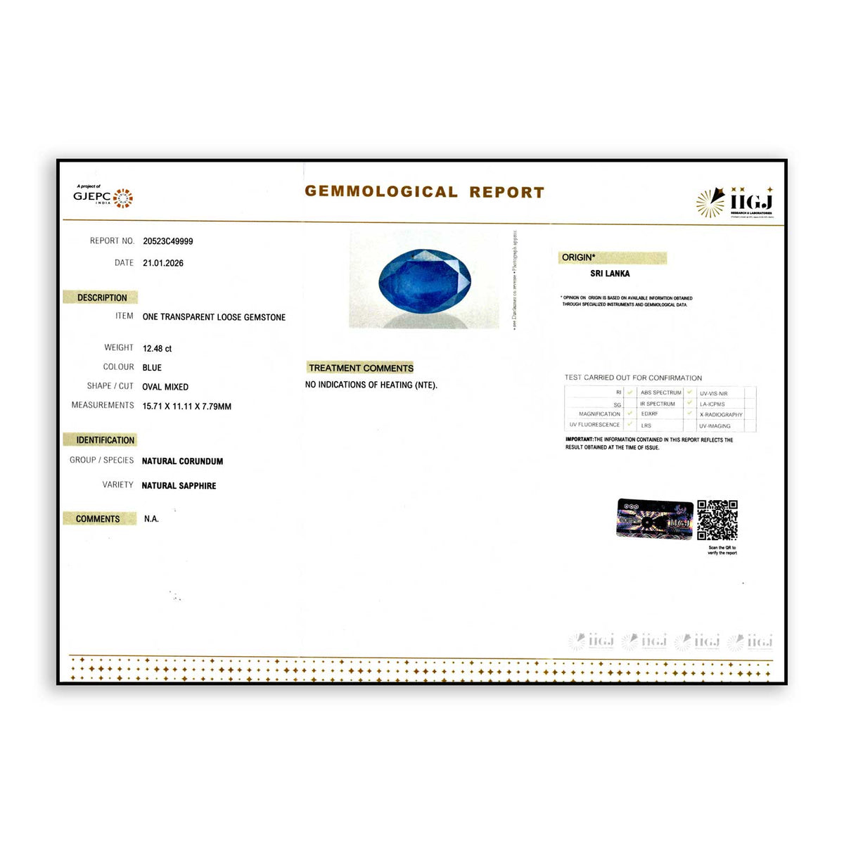 Ceylon Blue Sapphire 12.48 Carat