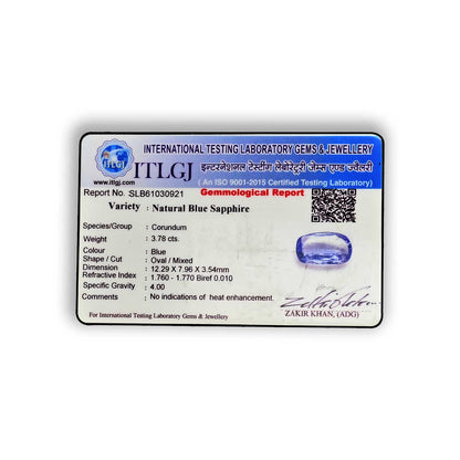 Ceylon Blue Sapphire 3.78 Carat