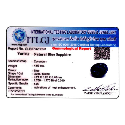 Blue Sapphire (Neelam) - 4.03 Carat