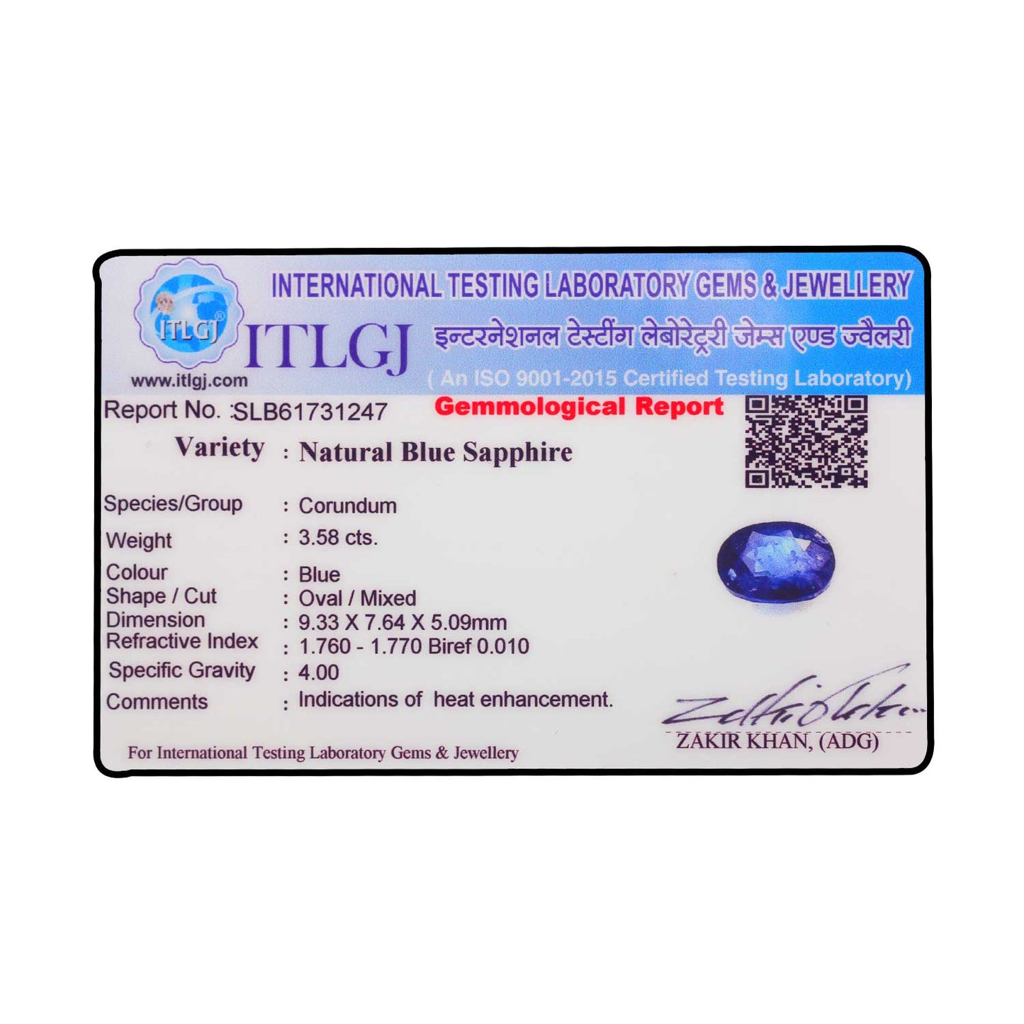 Blue Sapphire (Neelam) Heated - 3.58 Carat