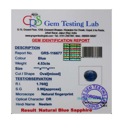 Blue Sapphire (Neelam) - 4.53 Carat