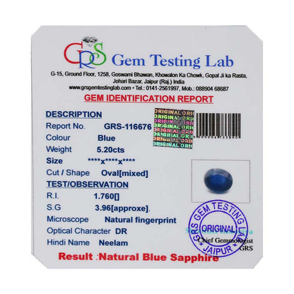 Blue Sapphire (Neelam) - 5.2 Carat