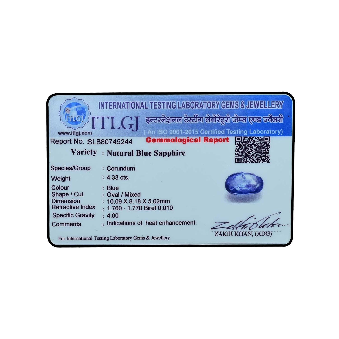 Blue Sapphire (Heated) 4.33 Carat