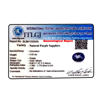 PURPLE SAPPHIRE 3.43 CARAT