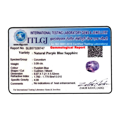 PURPLE SAPPHIRE 3.09 CARAT