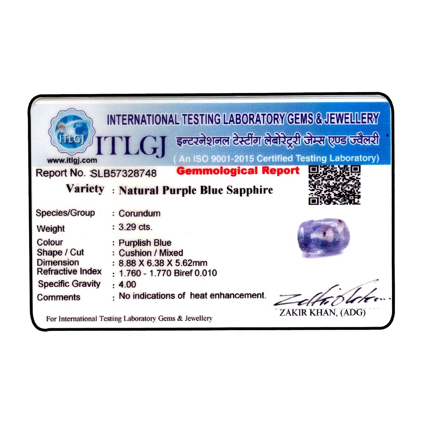 PURPLE SAPPHIRE 3.29 CARAT