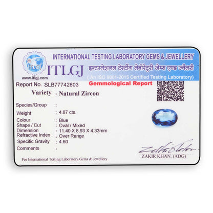 Blue Zircon 4.87 Carat