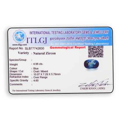 Blue Zircon 4.98 Carat