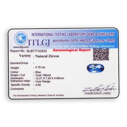 Blue Zircon 4.78 Carat