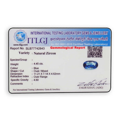 Blue Zircon 4.45 Carat