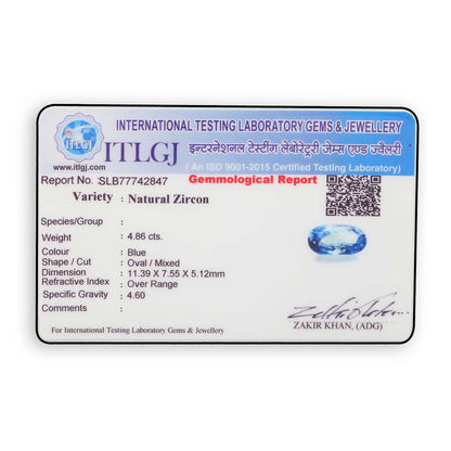 Blue Zircon 4.86 Carat