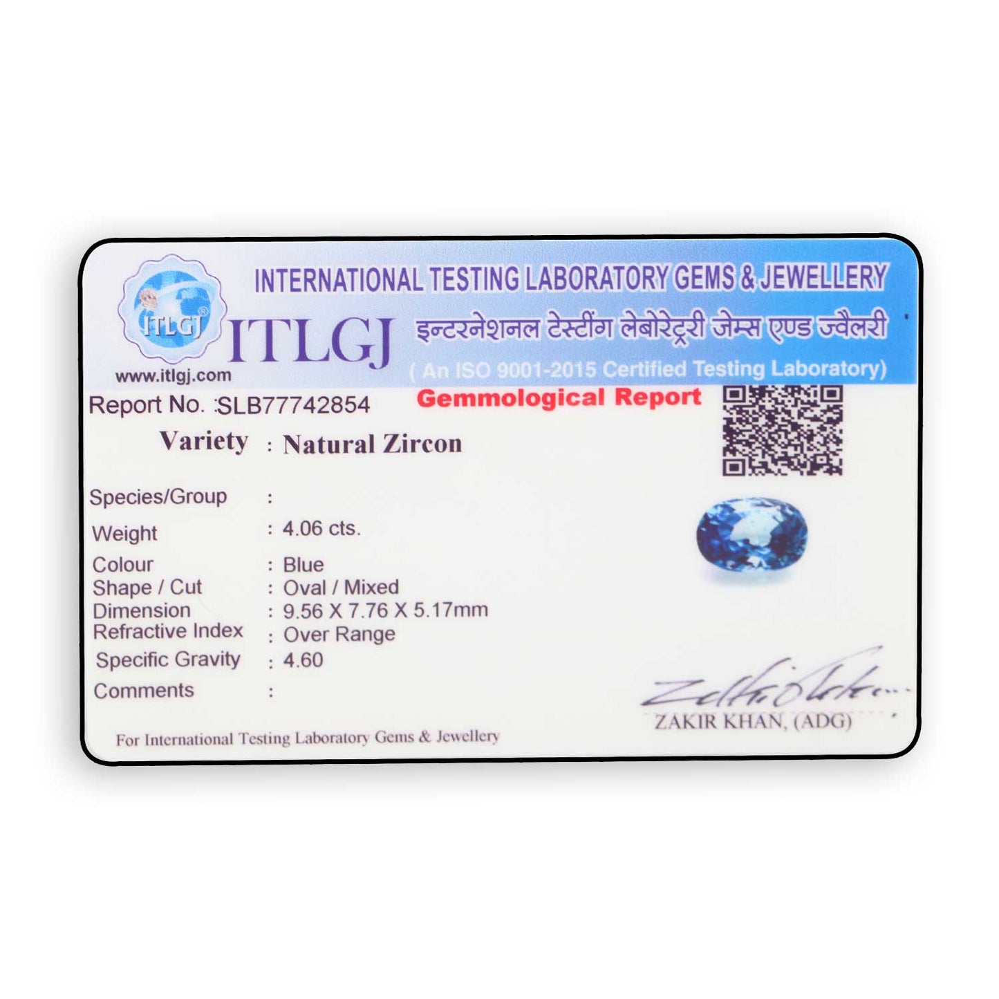 Blue Zircon 4.06 Carat