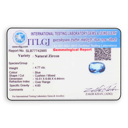 Blue Zircon 4.77 Carat