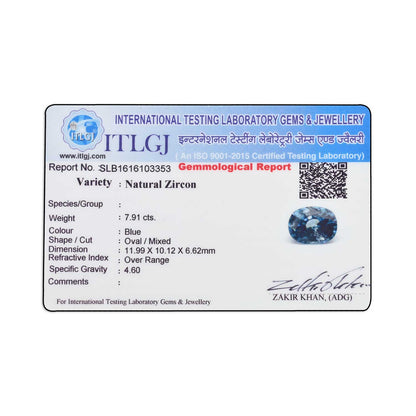 Blue Zircon 7.91 Carat