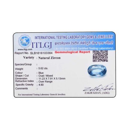 Blue Zircon 5.62 Carat