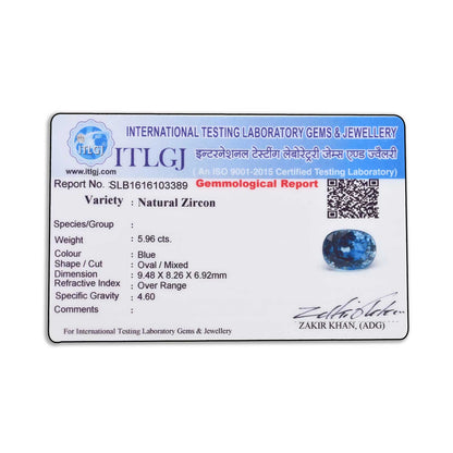 Blue Zircon 5.96 Carat