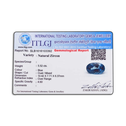 Blue Zircon 5.52 Carat