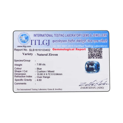 Blue Zircon 7.68 Carat