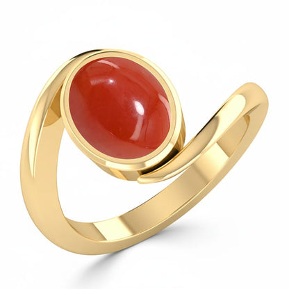 Coral (Special Quality) Gold Wave Ring (R3)