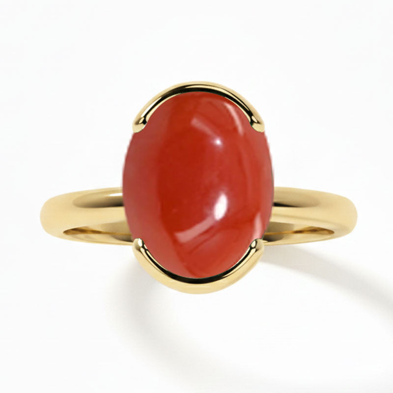 Coral (Special Quality) Gold Dual-Claw Ring (R4)
