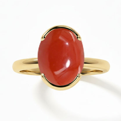 Coral (Special Quality) Gold Dual-Claw Ring (R4)
