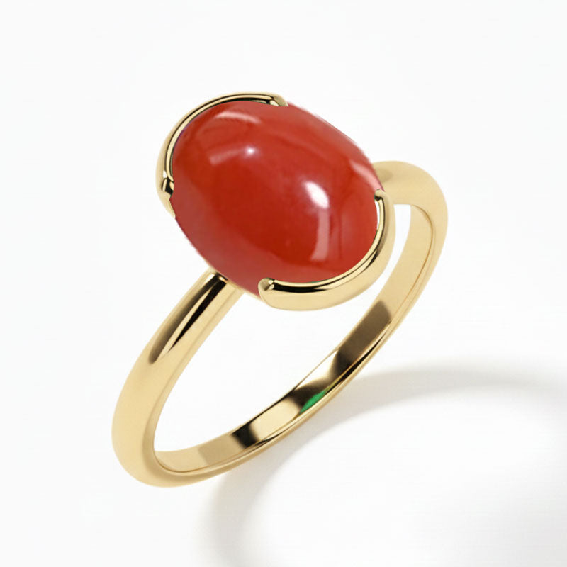 Coral (Special Quality) Gold Dual-Claw Ring (R4)