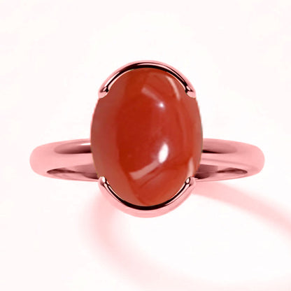 Coral (Special Quality) Rose Gold Dual-Claw Ring (R4)