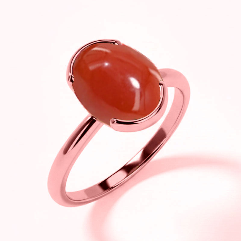 Coral (Special Quality) Rose Gold Dual-Claw Ring (R4)