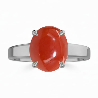 Coral (Special Quality) Silver Classic Solitaire Ring (R2)