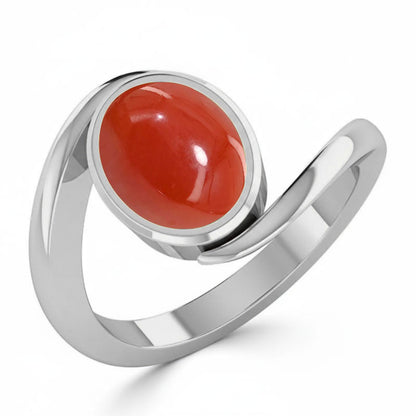 Coral (Special Quality) Silver Wave Ring (R3)