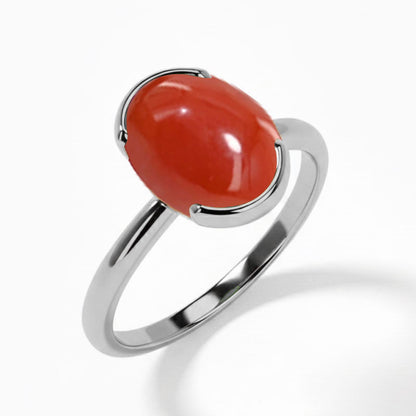 Coral (Special Quality) Silver Dual-Claw Ring (R4)