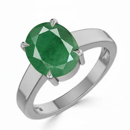 Emerald (Special Quality) Silver Classic Solitaire Ring (R2)