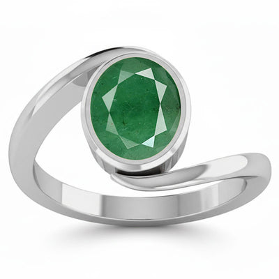 Bypass Swirl Solitaire Emerald Silver Ring-RS7