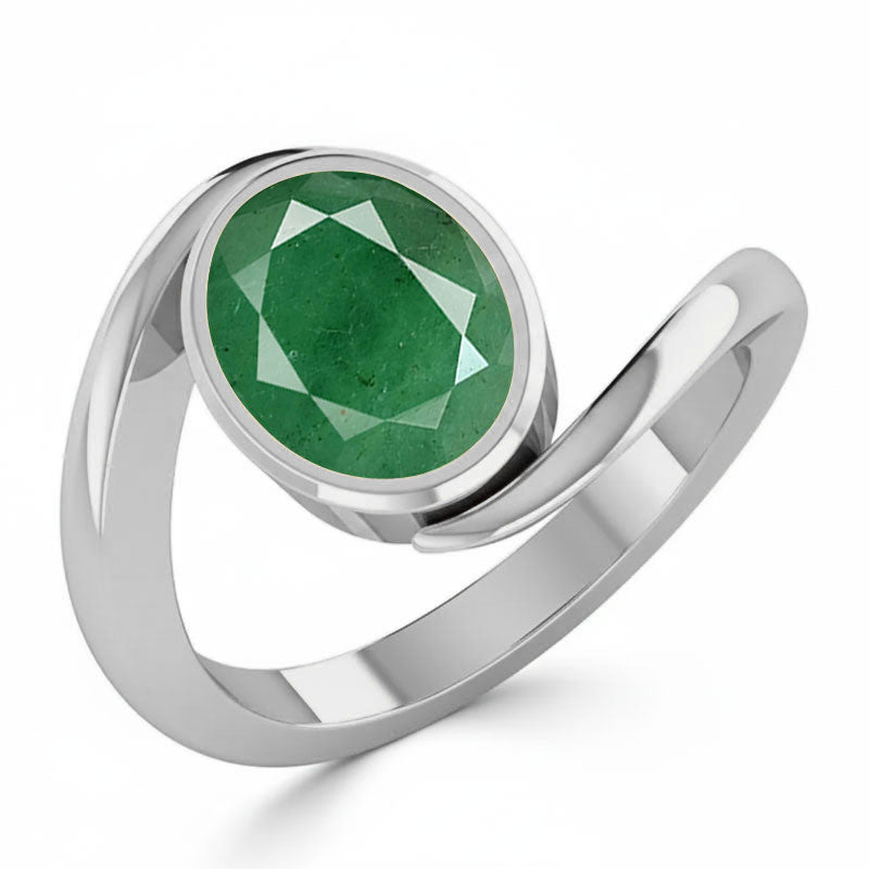 Emerald (Special Quality) Silver Wave Ring (R3)