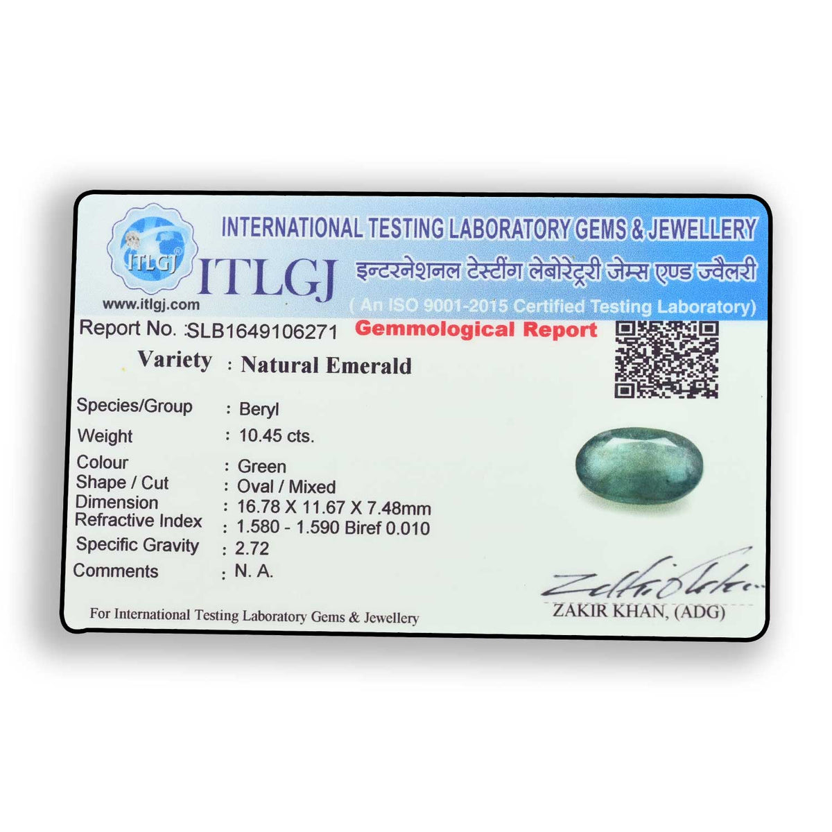 Zambian Emerald (Panna) Stone 10.45 Carat