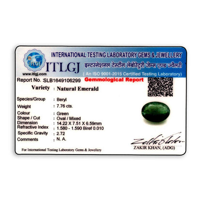 Zambian Emerald (Panna) Stone 7.76 Carat