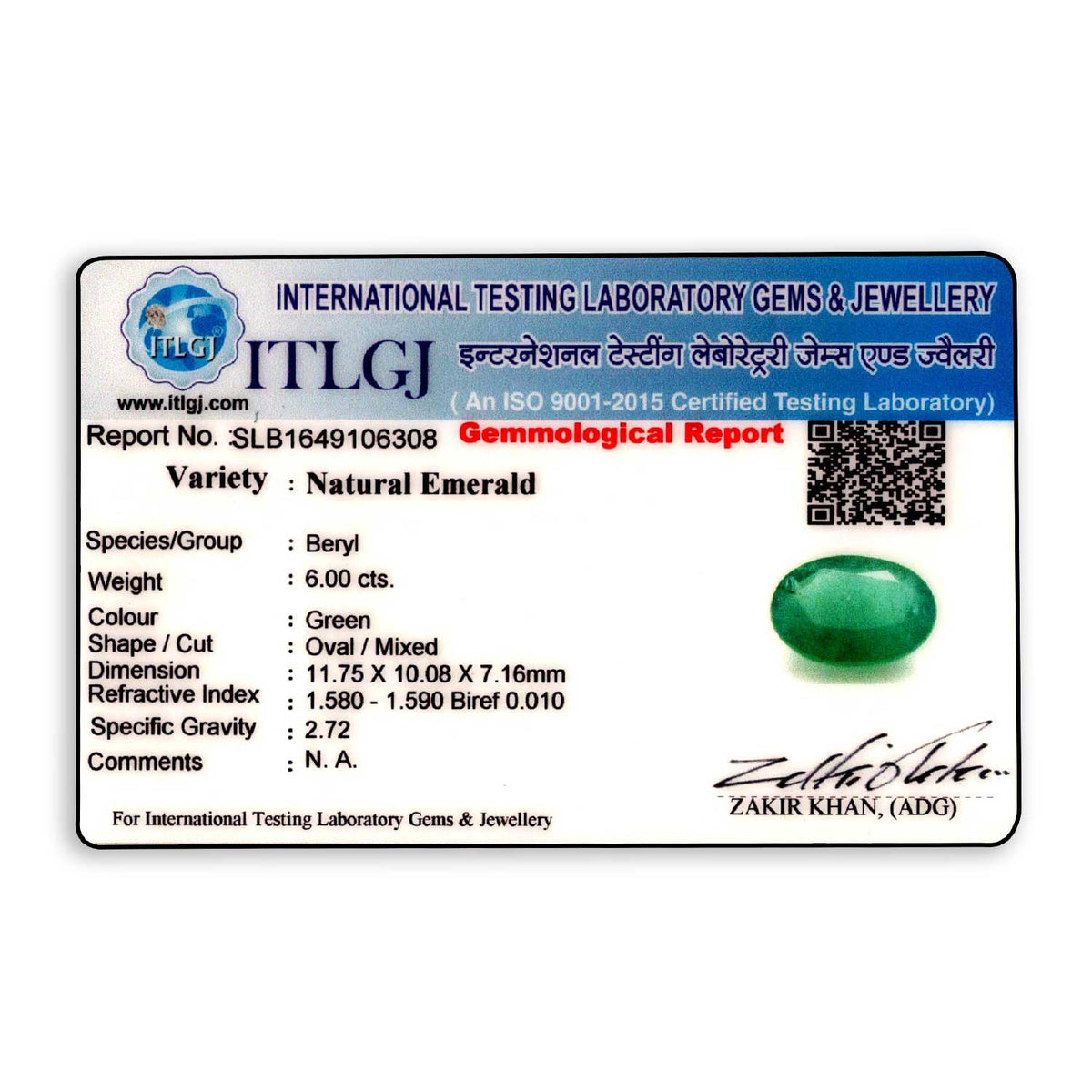 Zambian Emerald (Panna) Stone 6 Carat