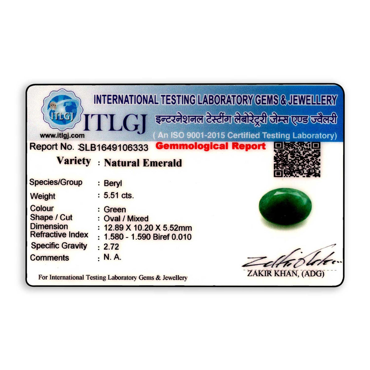 Zambian Emerald (Panna) Stone 5.51 Carat