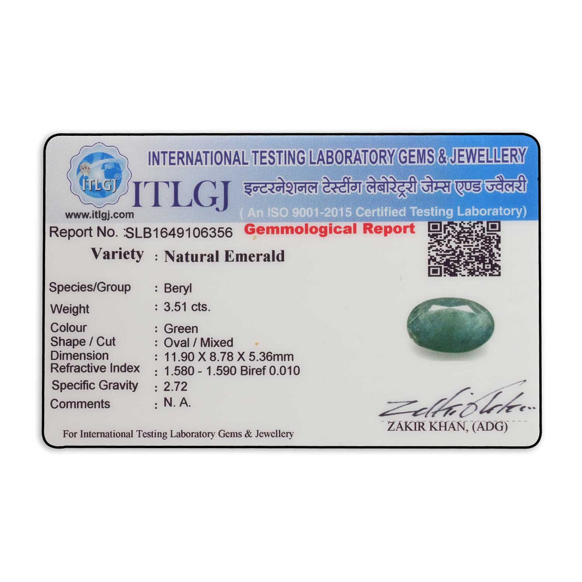 Zambian Emerald (Panna) Stone 3.51 Carat
