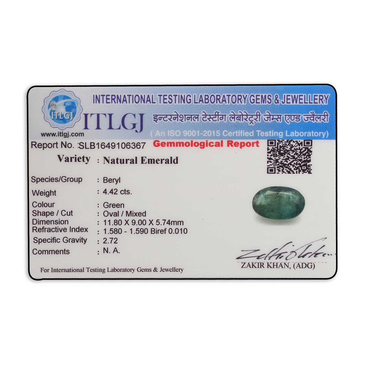 Zambian Emerald (Panna) Stone 4.42 Carat