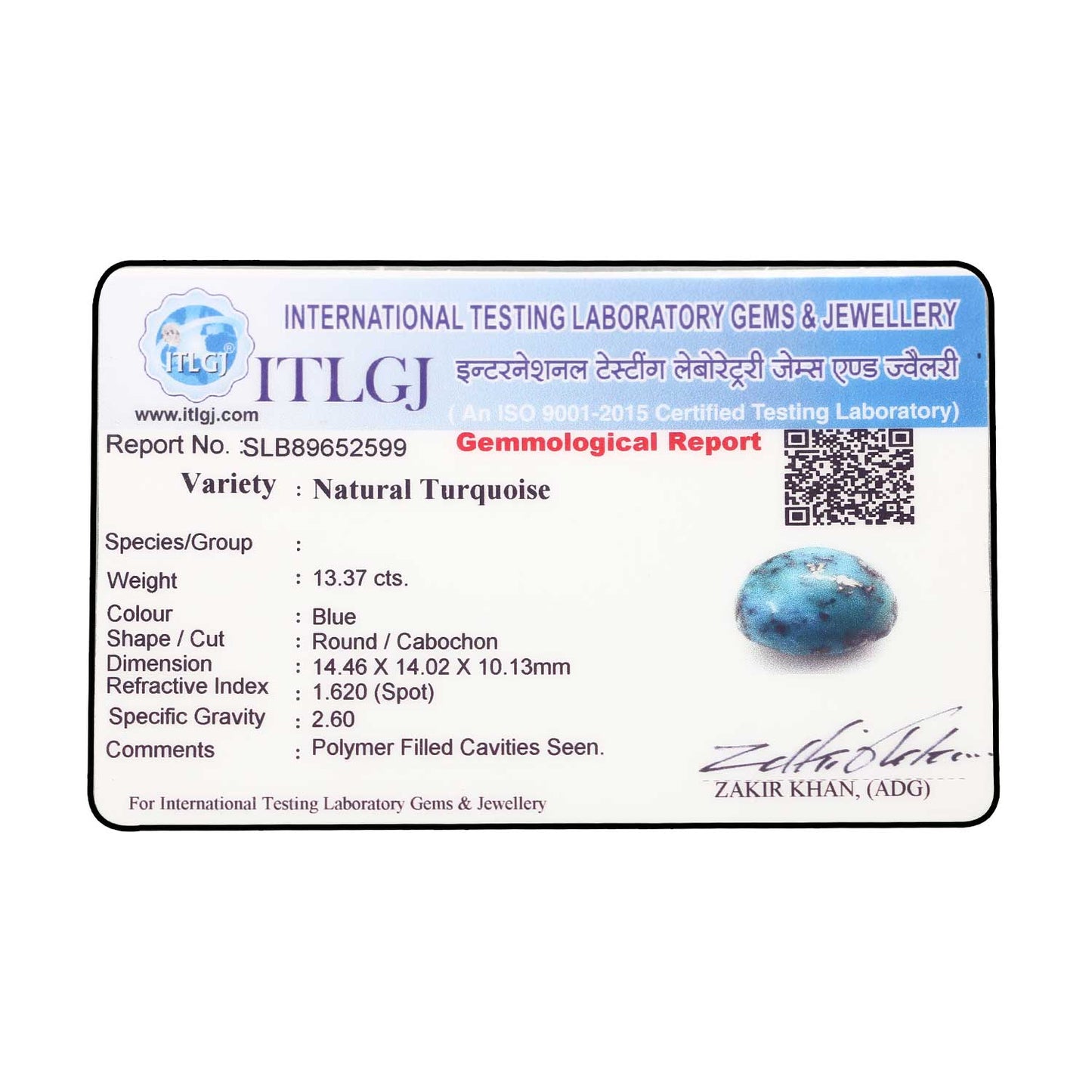 Irani Turquoise (Firoza) 13.37 Carat