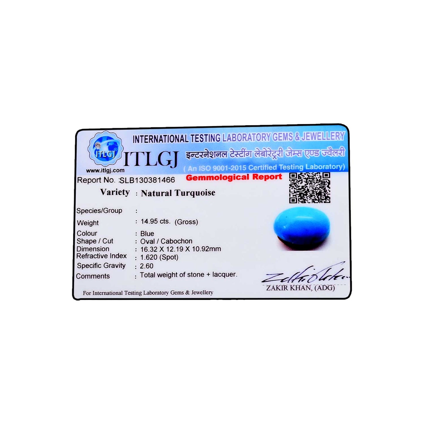Arizona Turquoise (Firoza) 14.95 Carat
