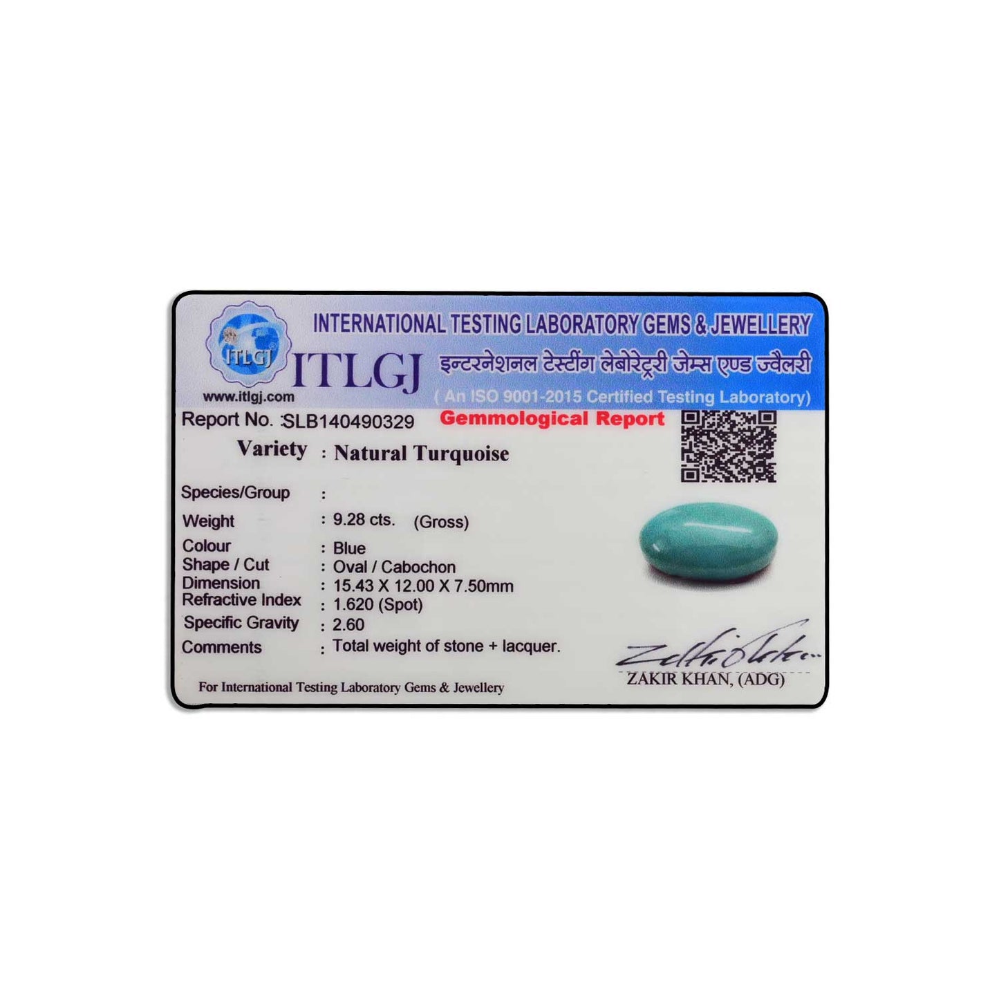 Arizona Turquoise (Firoza) 9.28 Carat