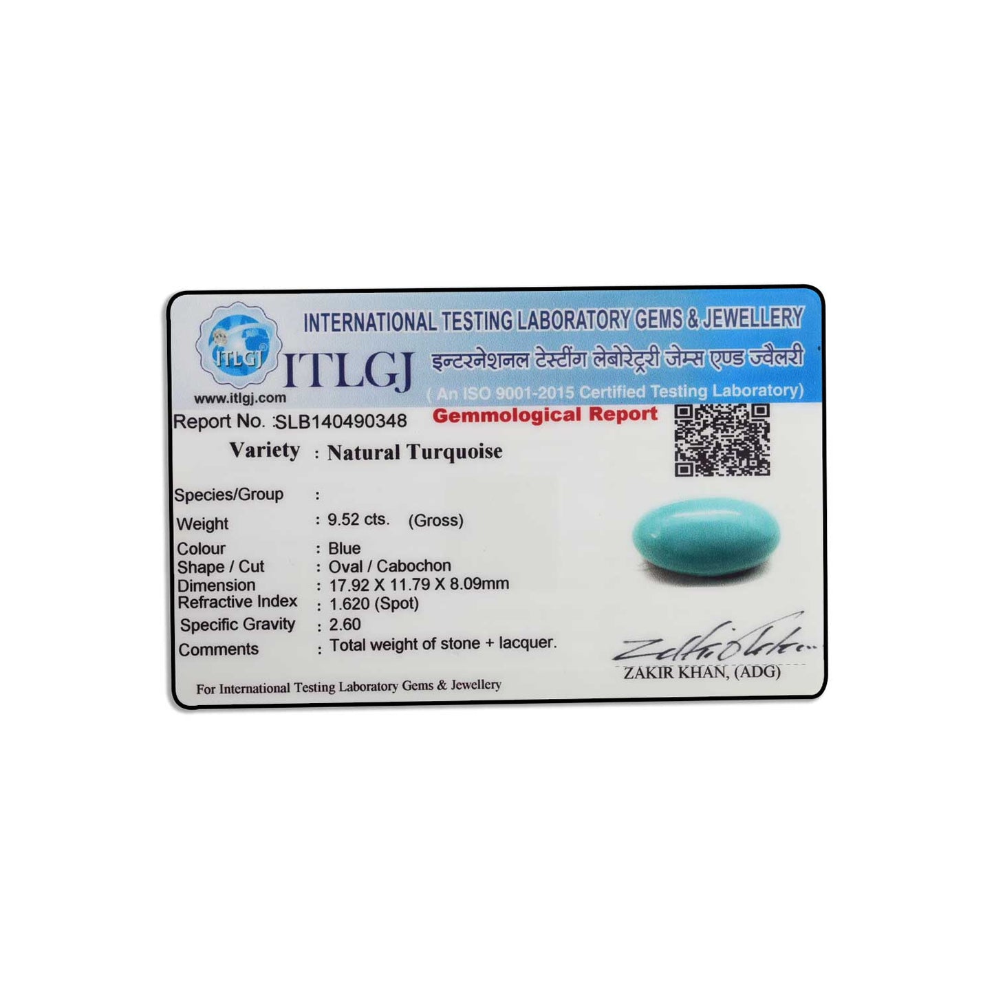 Arizona Turquoise (Firoza) 9.52 Carat